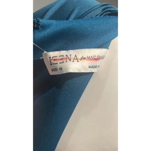 Women's Mac Duggal Teal Pleated Long Sleeve Gown Size 14